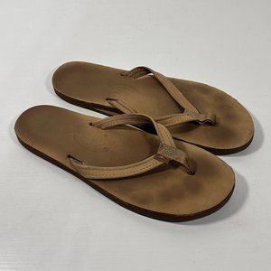 Rainbow Tan Leather Strap Flip Flops Women Size L (7.5 - 8.5)